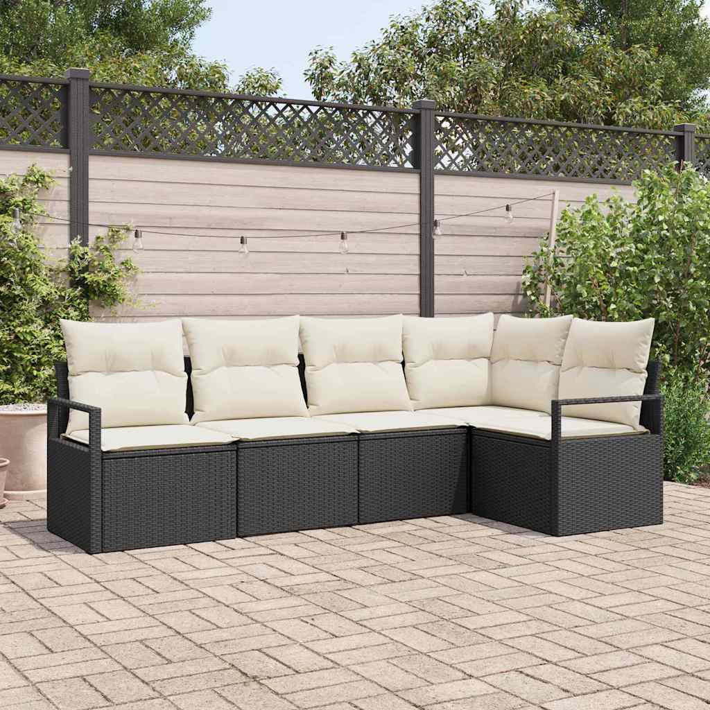 Garten-Sofa-Set mit Kissen mit Speicher 5 pcs Schwarz und Creme